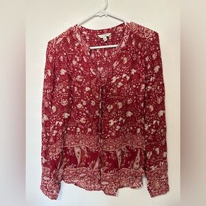 Lucky Brand Floral Boho red button shirt